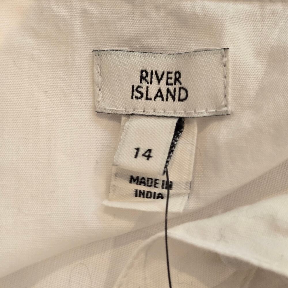 NWT River Island UK White Cotton Ruffle Eyelet Button-Up Mini Dress UK 14 US 10 - Picture 8 of 11